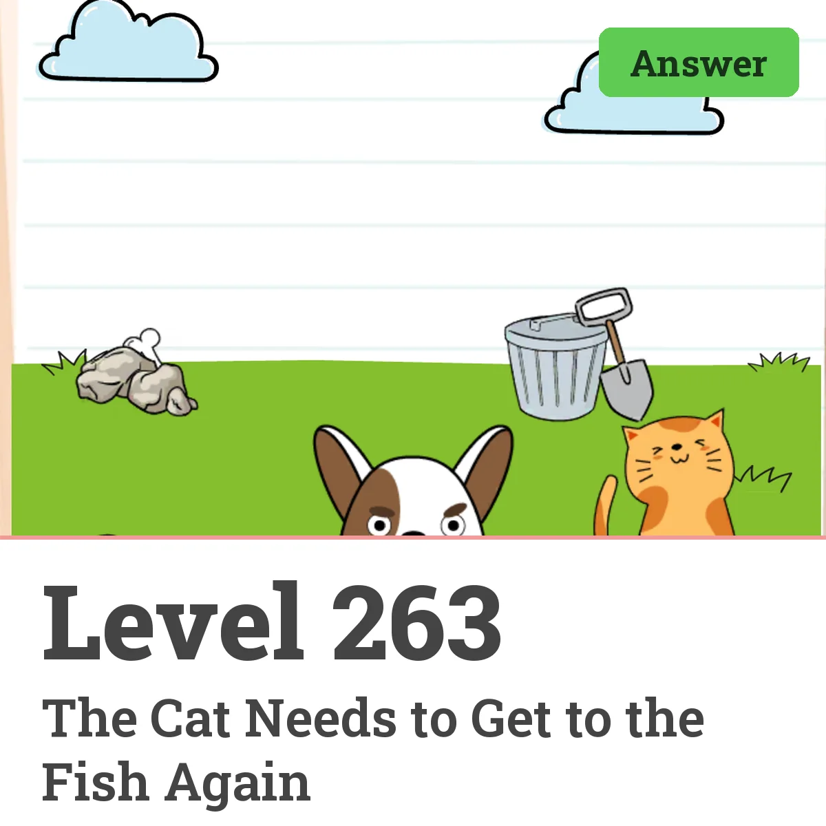Brain Test: Tricky Puzzles Level 263 answer – The Cat Needs to Get to the Fish Again