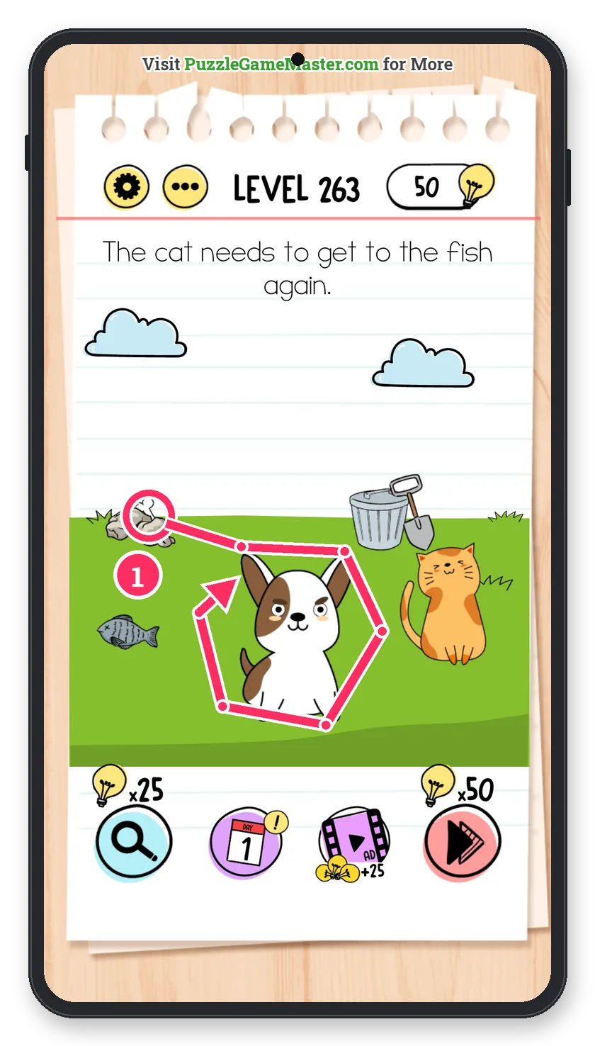 Brain Test: Tricky Puzzles Level 263 step 1: Make the dog dizzy