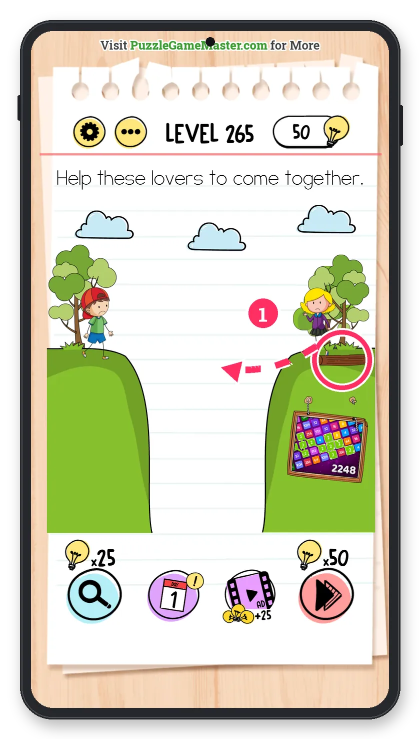 Brain Test: Tricky Puzzles Level 265 step 1: Place the log