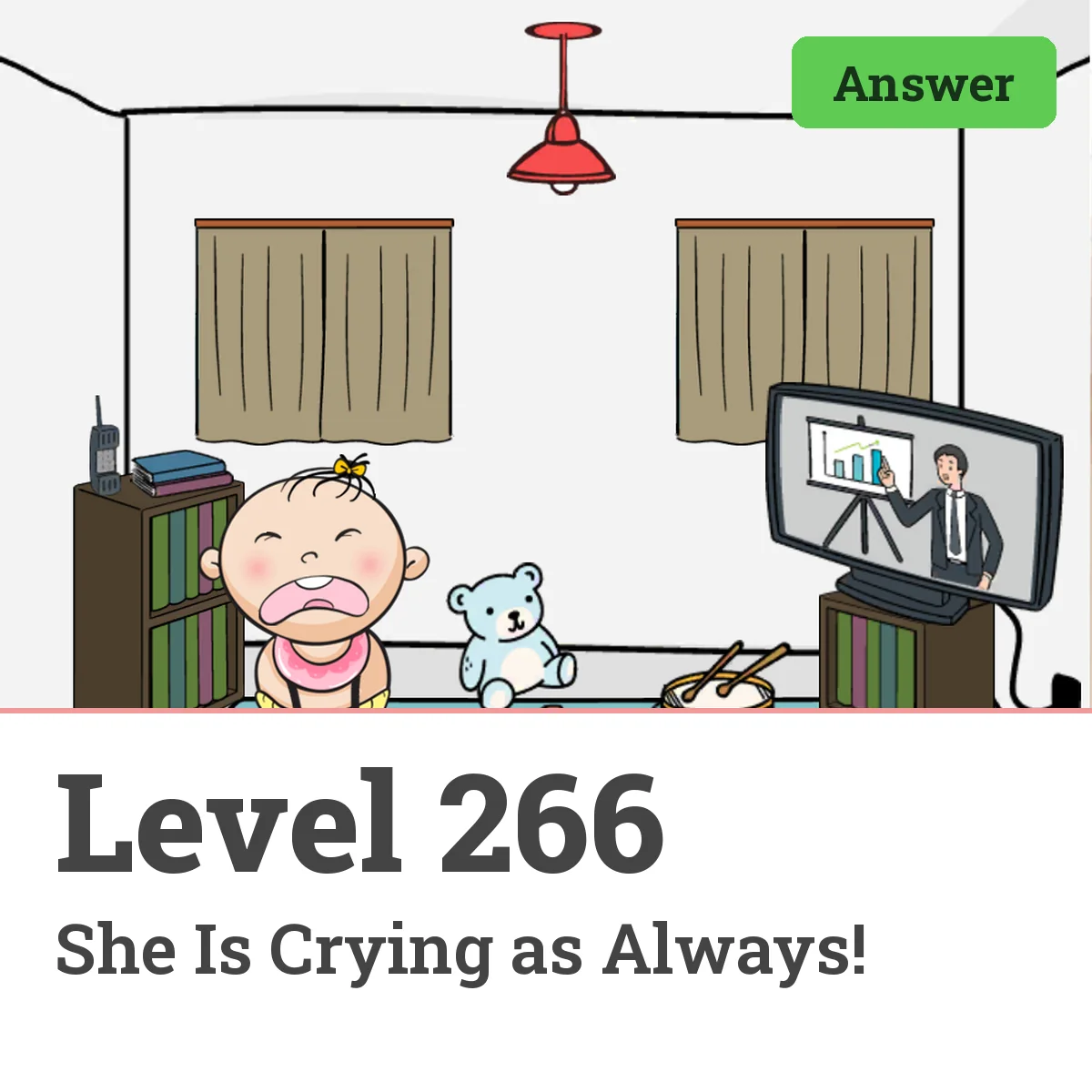 Brain Test: Tricky Puzzles Level 266 answer – She Is Crying as Always!