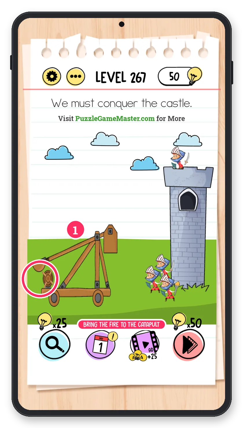 Brain Test: Tricky Puzzles Level 267 step 1: Light the catapult
