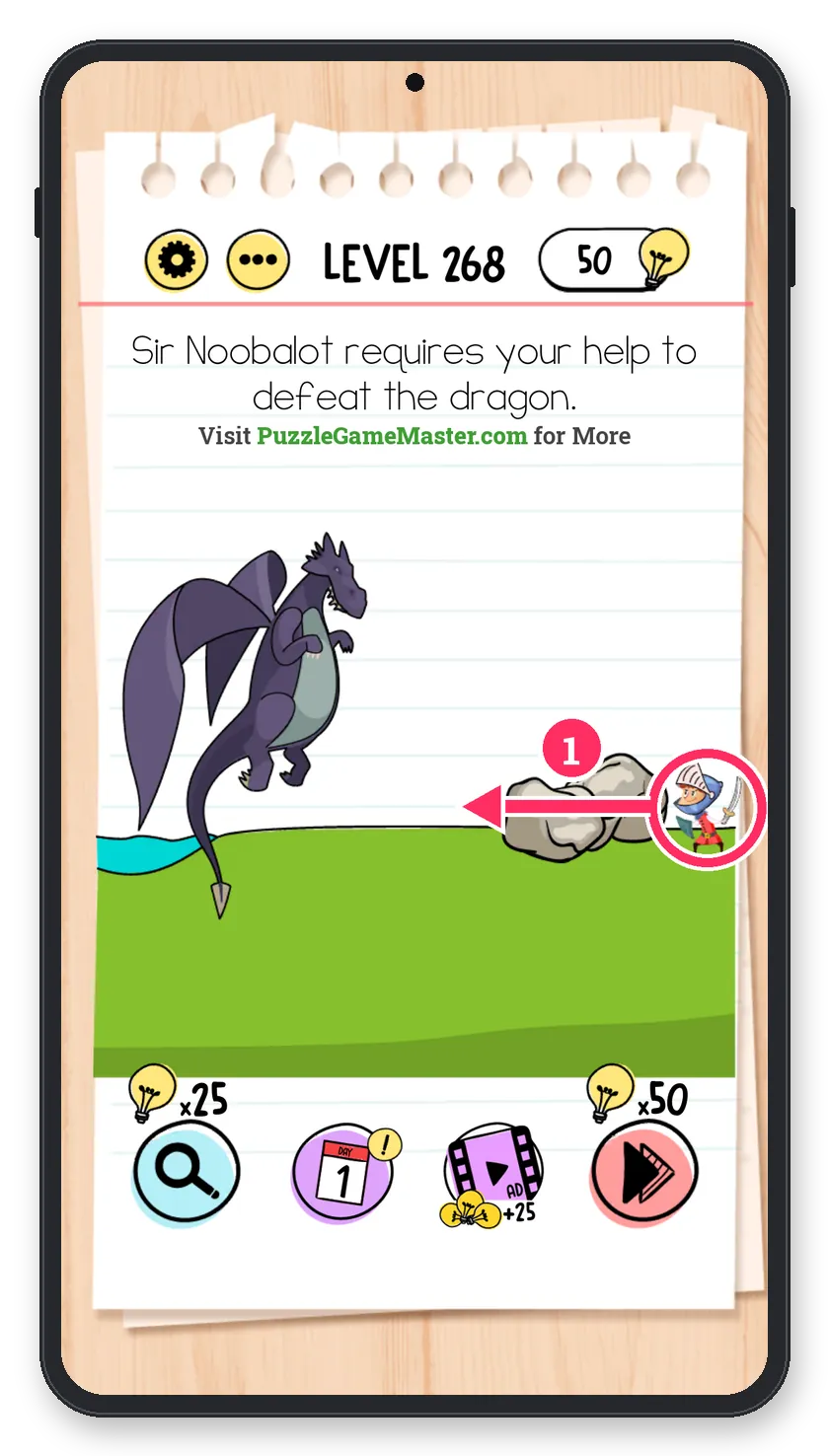 Brain Test: Tricky Puzzles Level 268 step 1: Bait the dragon