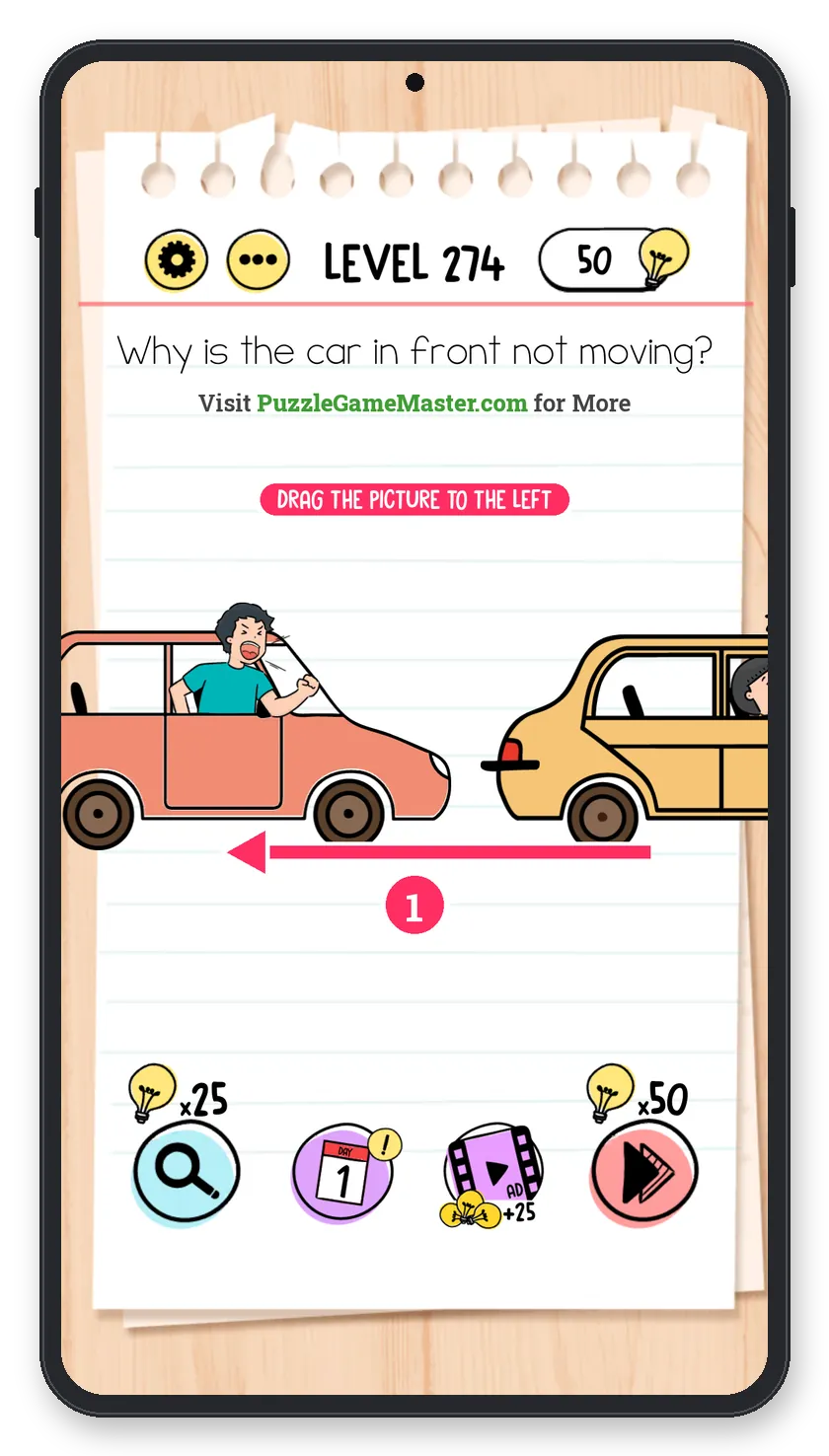 Brain Test: Tricky Puzzles Level 274 step 1: See the other car