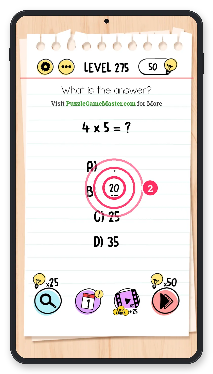 Brain Test: Tricky Puzzles Level 275 step 2: Tap the 20