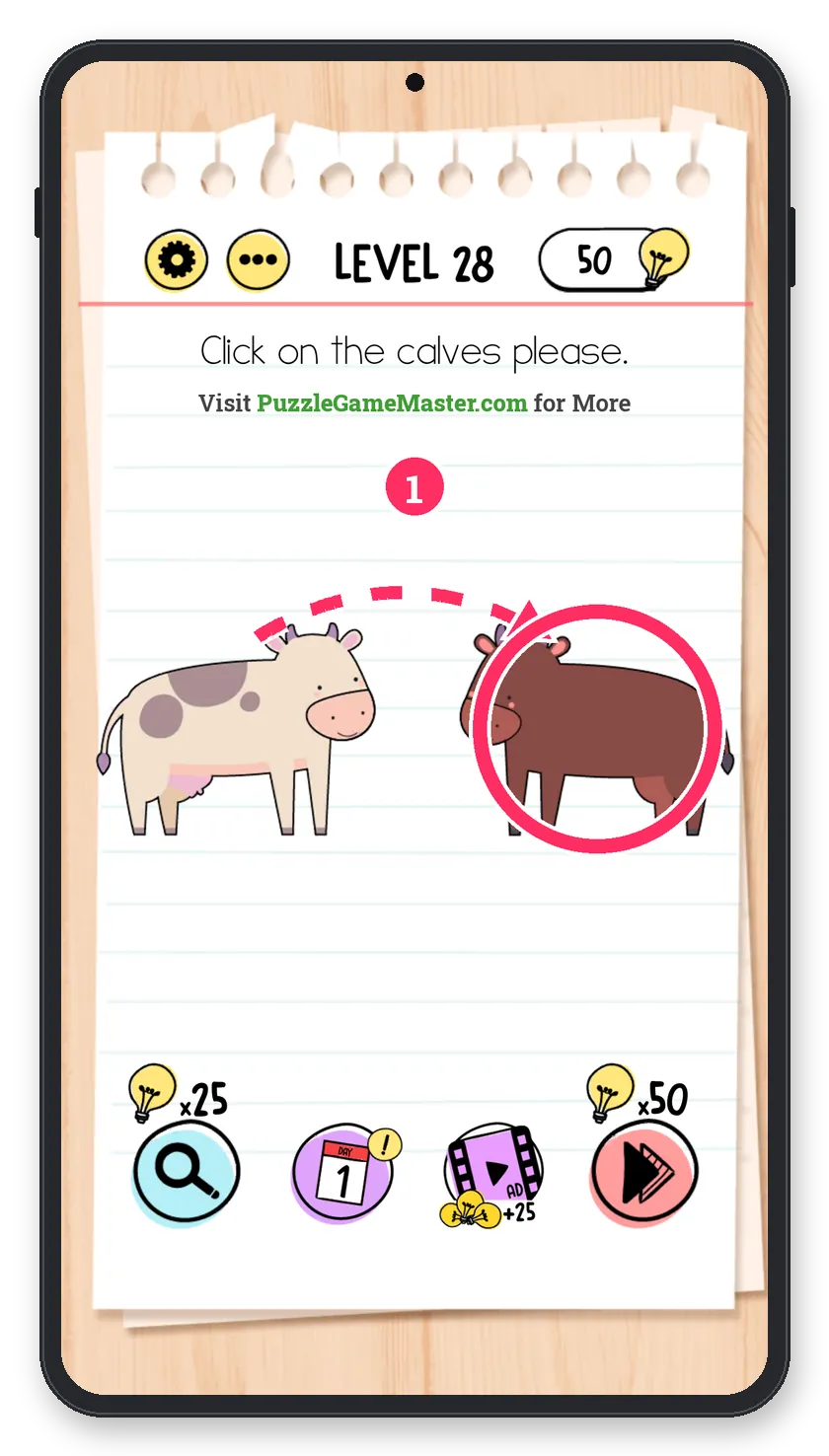 Brain Test: Tricky Puzzles Level 28 answer with steps marked