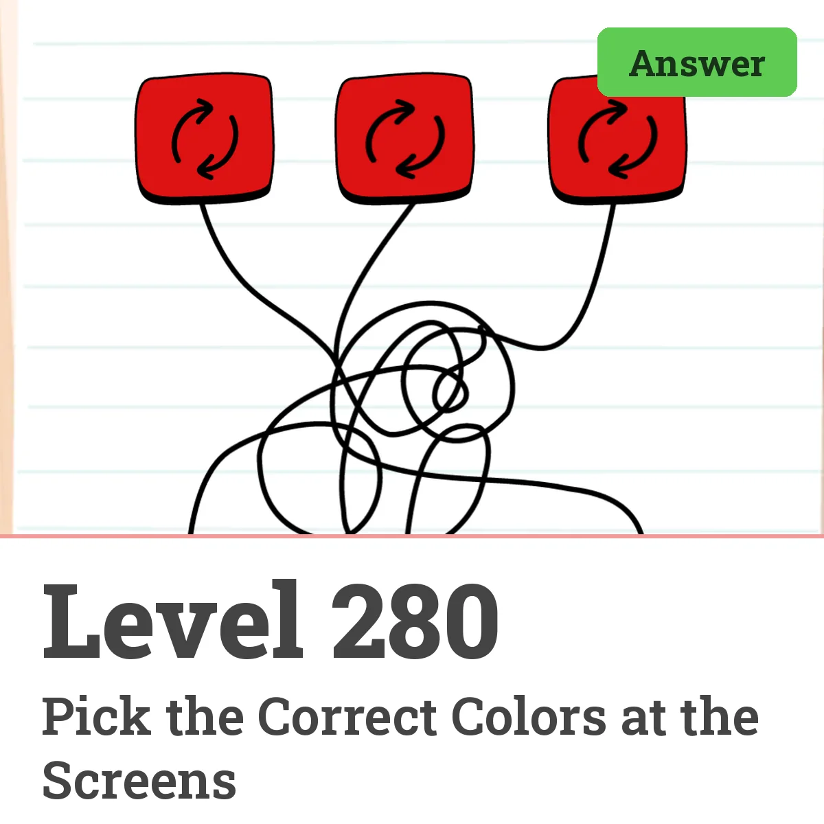 Brain Test: Tricky Puzzles Level 280 answer – Pick the Correct Colors at the Screens