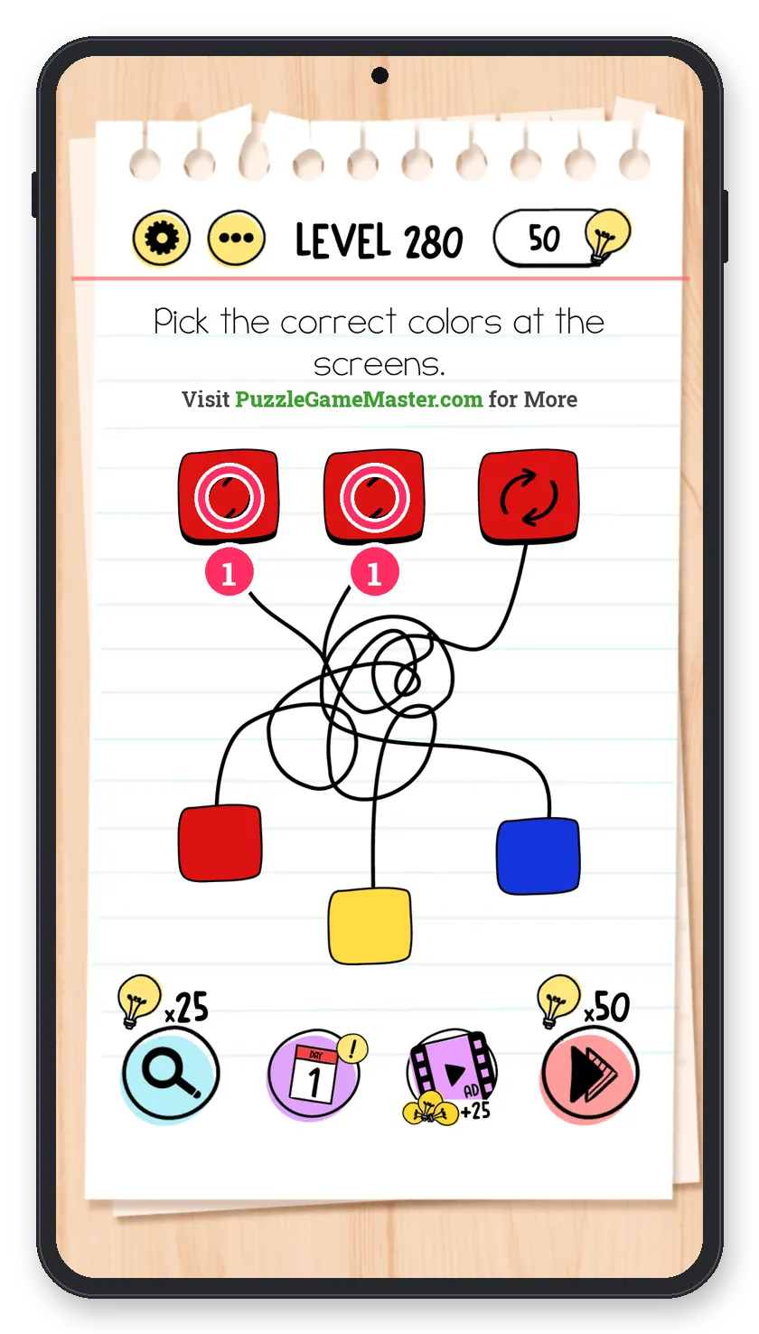 Brain Test: Tricky Puzzles Level 280 step 1: Set two to yellow