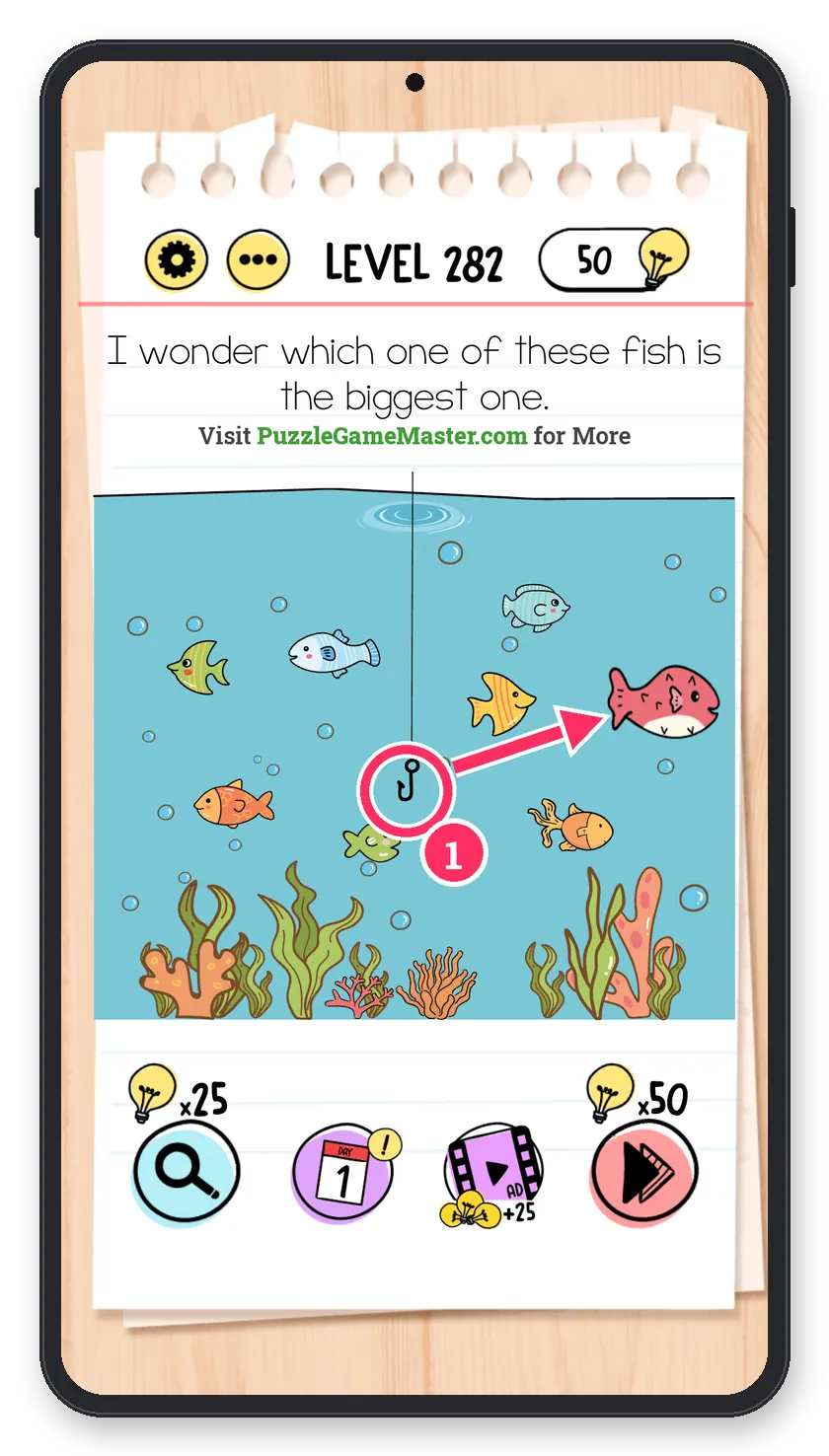 Brain Test: Tricky Puzzles Level 282 step 1: Scare the fish