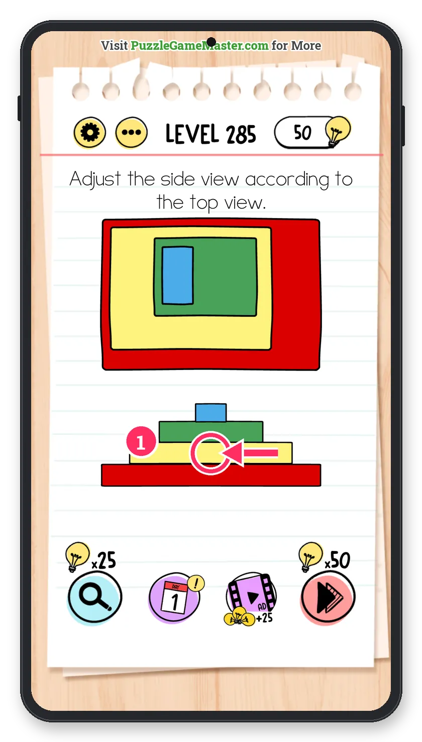 Brain Test: Tricky Puzzles Level 285 step 1: Move the yellow block