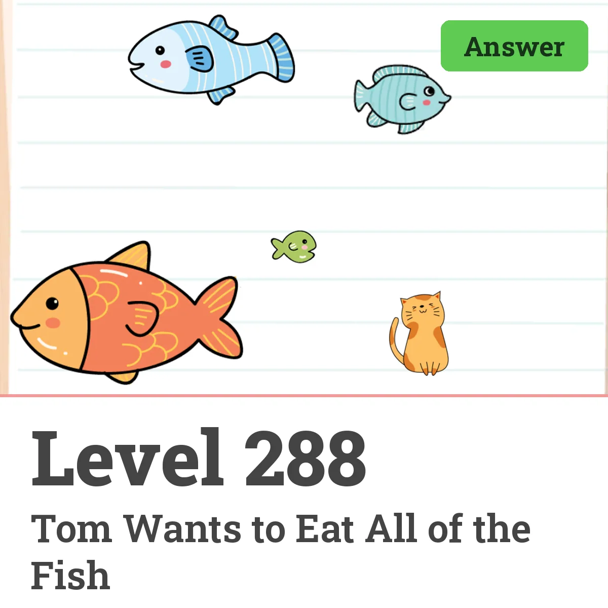 Brain Test: Tricky Puzzles Level 288 answer – Tom Wants to Eat All of the Fish