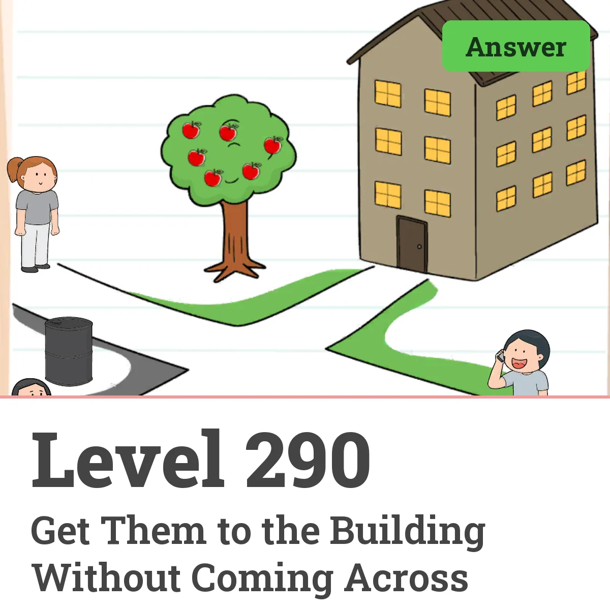 Brain Test: Tricky Puzzles Level 290 answer – Get Them to the Building Without Coming Across