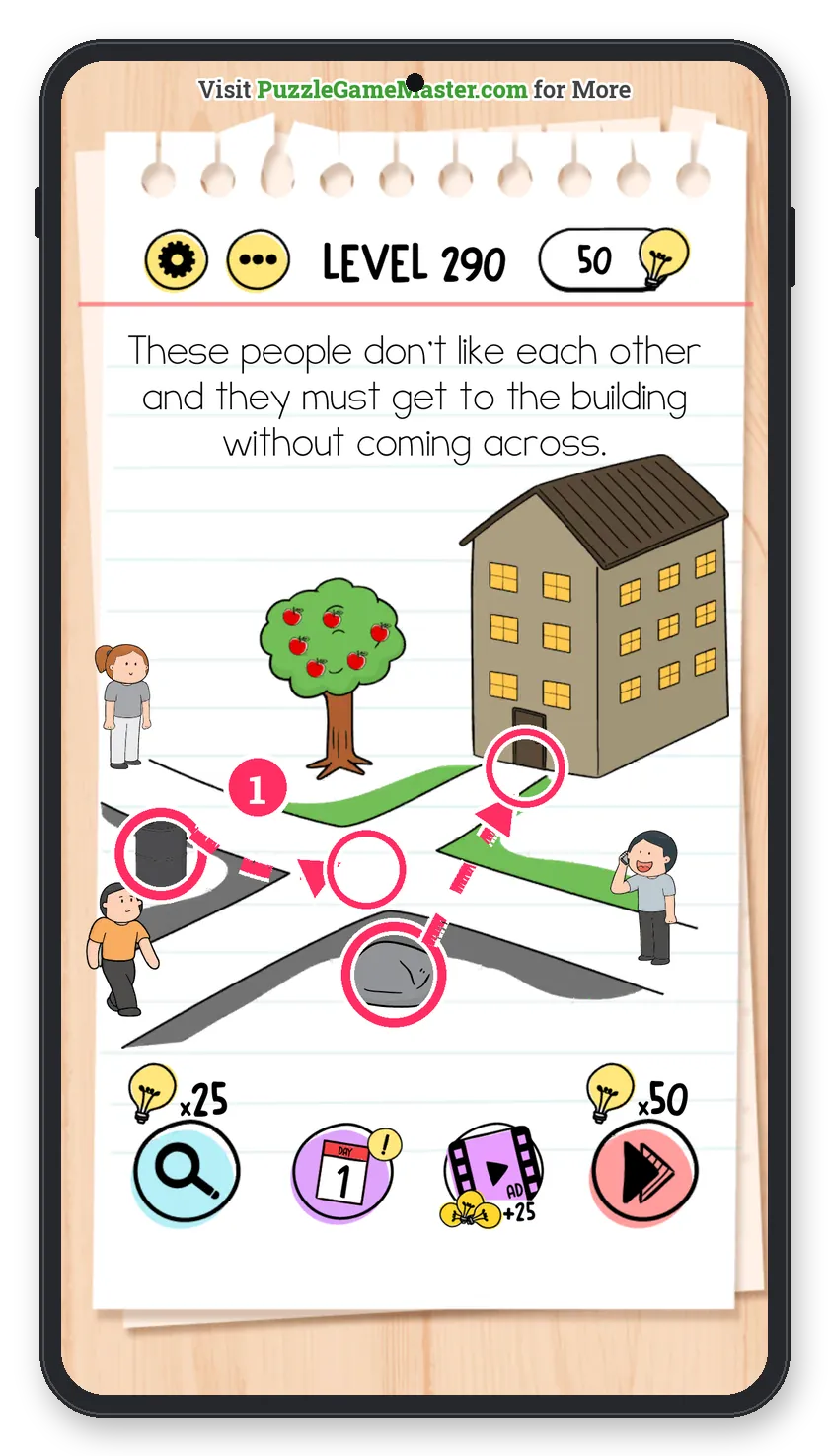 Brain Test: Tricky Puzzles Level 290 step 1: Block two roads