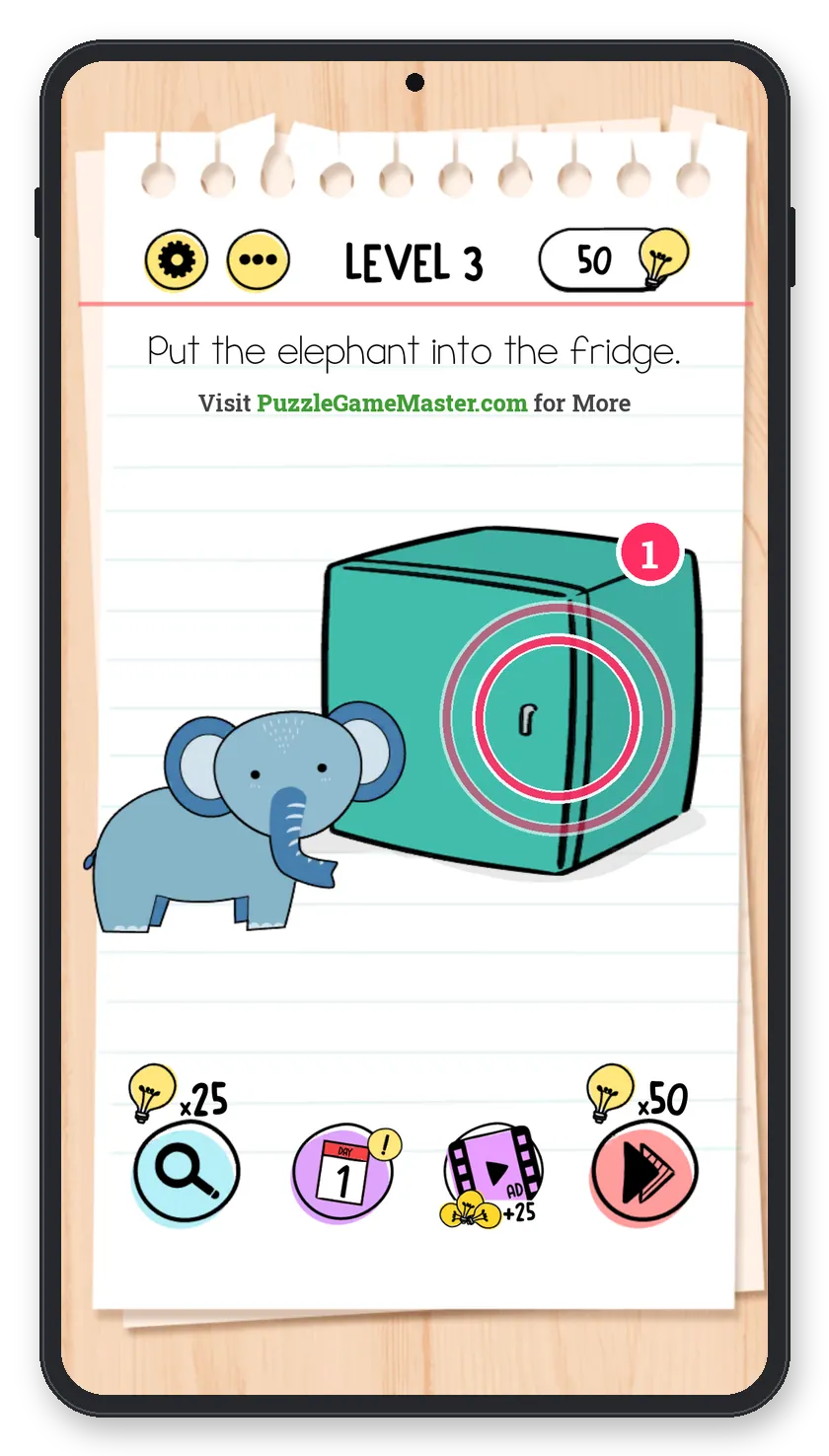Brain Test: Tricky Puzzles Level 3 step 1: Open the fridge