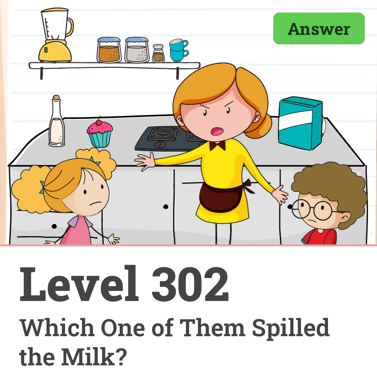 Brain Test: Tricky Puzzles Level 302 answer – Which One of Them Spilled the Milk?