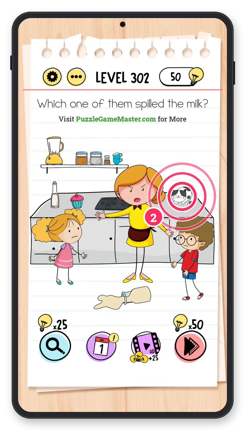 Brain Test: Tricky Puzzles Level 302 step 2: Tap the cat
