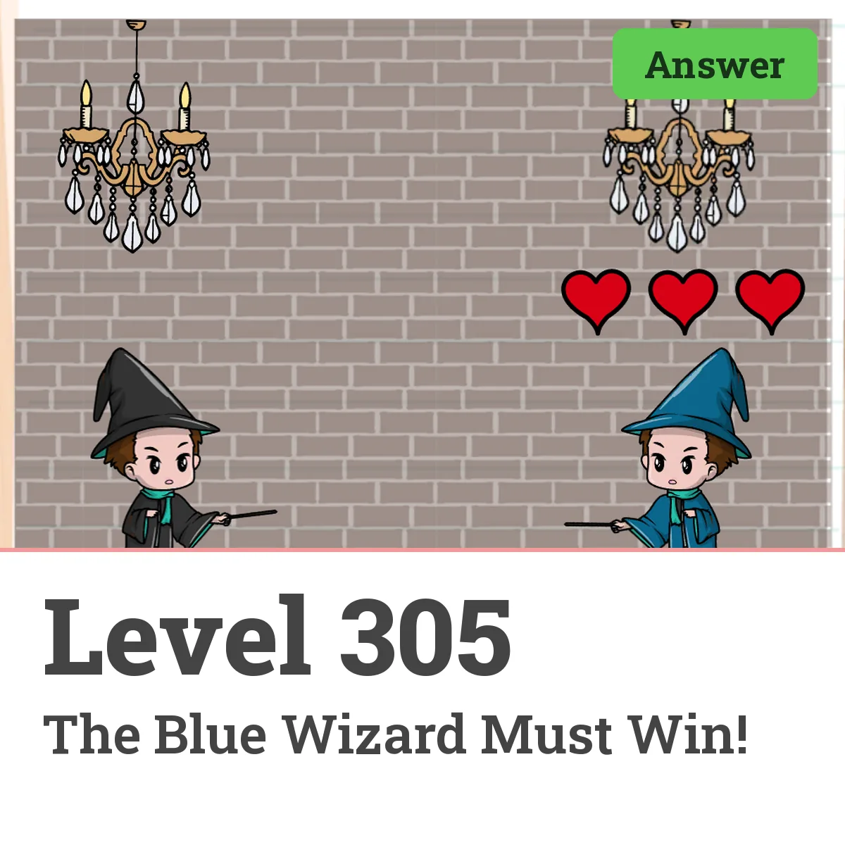 Brain Test: Tricky Puzzles Level 305 answer – The Blue Wizard Must Win!