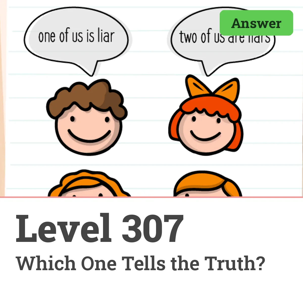 Brain Test: Tricky Puzzles Level 307 answer – Which One Tells the Truth?