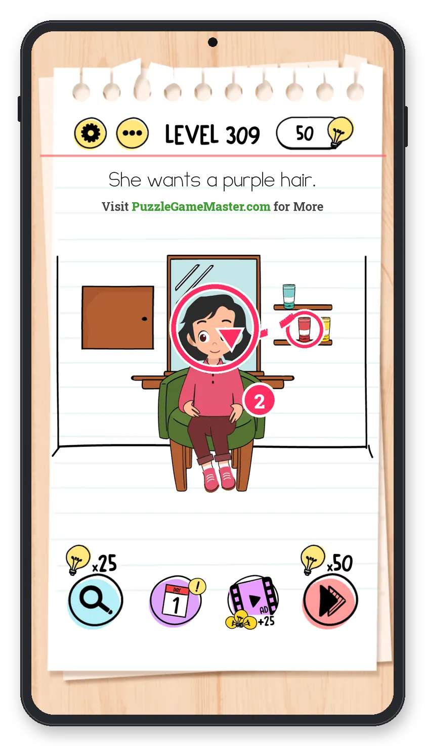 Brain Test: Tricky Puzzles Level 309 step 2: Colour her hair