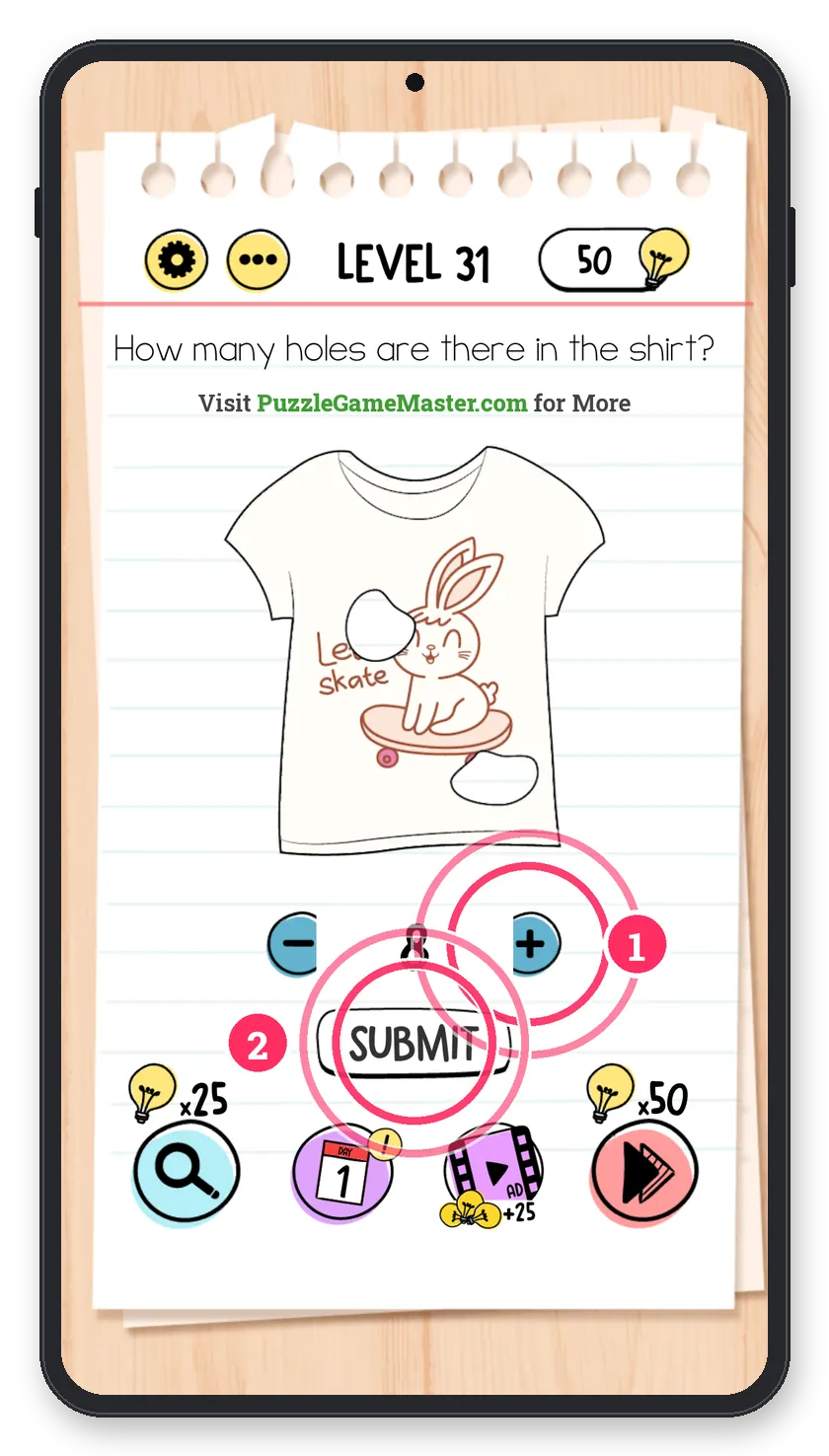 Brain Test: Tricky Puzzles Level 31 answer with steps marked