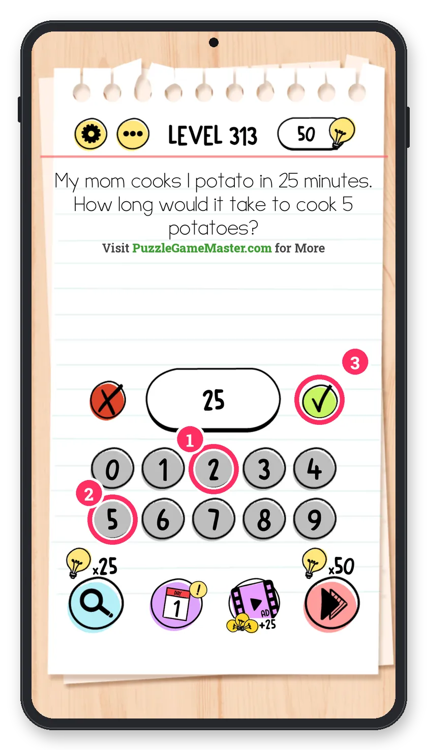 Brain Test: Tricky Puzzles Level 313 answer with steps marked