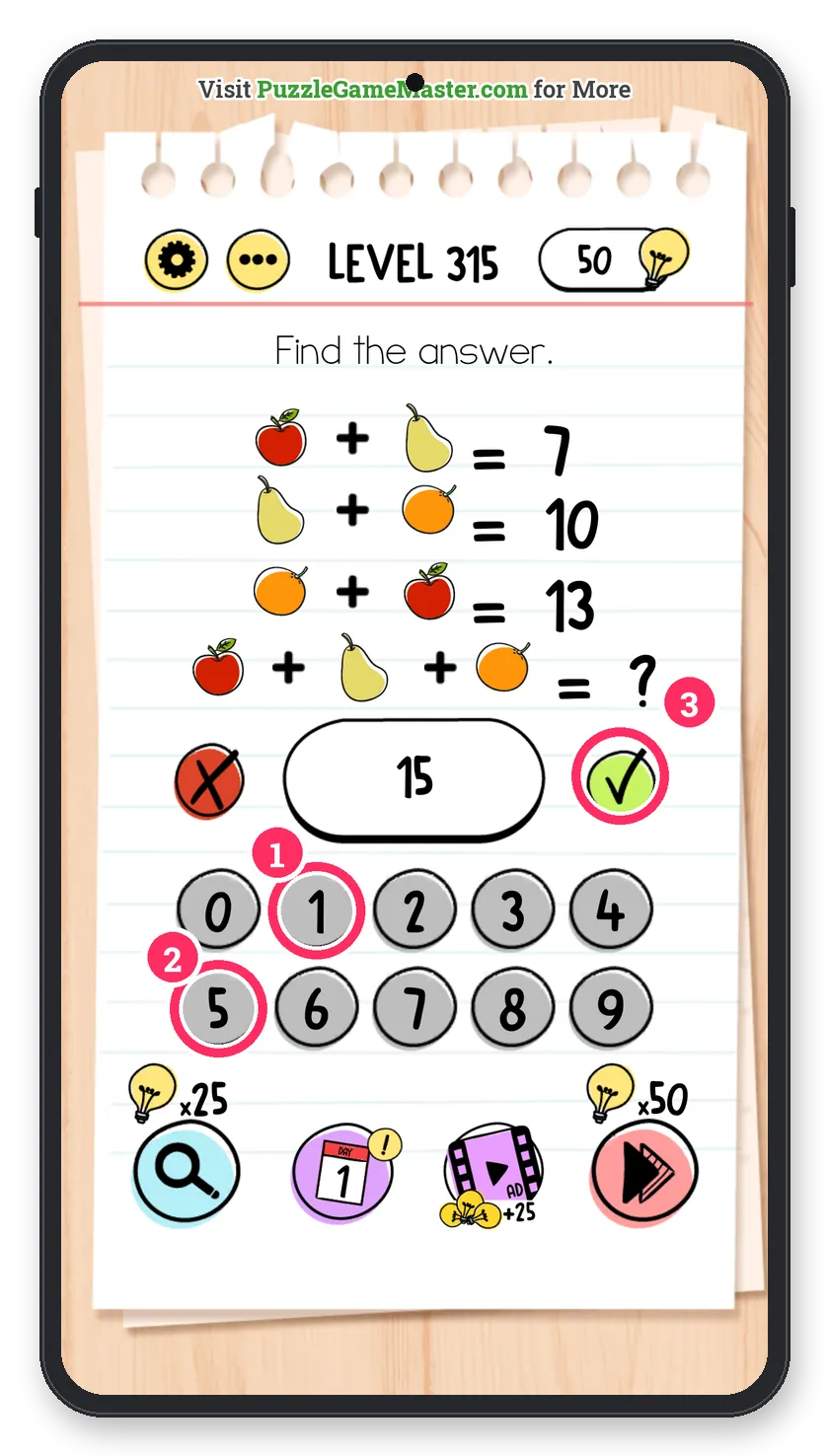 Brain Test: Tricky Puzzles Level 315 answer with steps marked