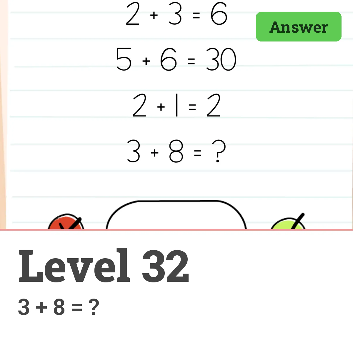 Brain Test: Tricky Puzzles Level 32 answer – 3 + 8 = ?