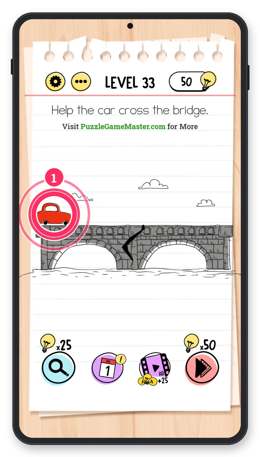 Brain Test: Tricky Puzzles Level 33 step 1: Start the car