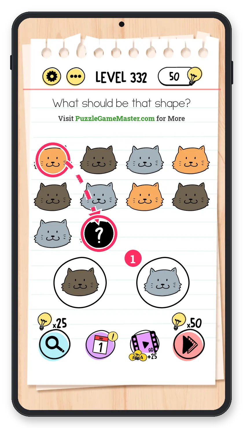 Brain Test: Tricky Puzzles Level 332 answer with steps marked