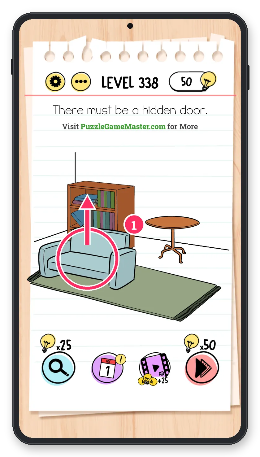 Brain Test: Tricky Puzzles Level 338 step 1: Move the sofa