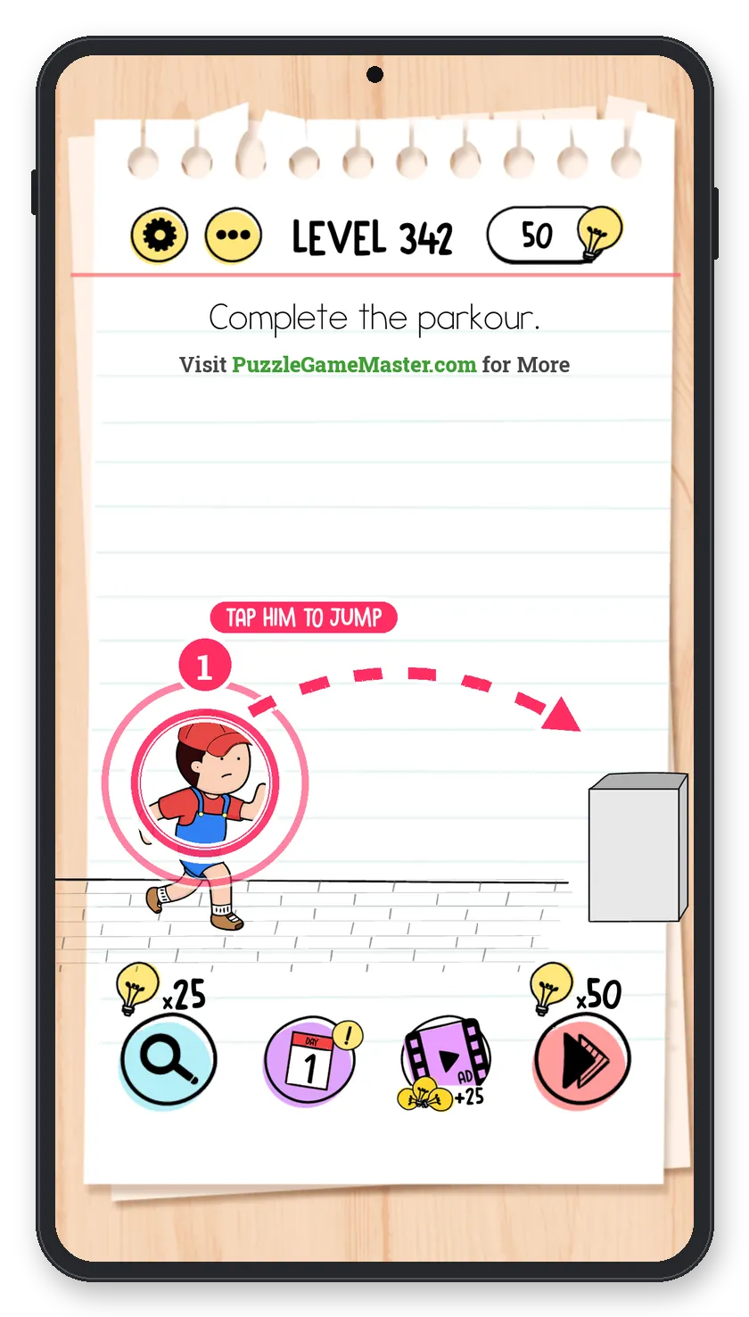 Brain Test: Tricky Puzzles Level 342 step 1: Jump the short blocks