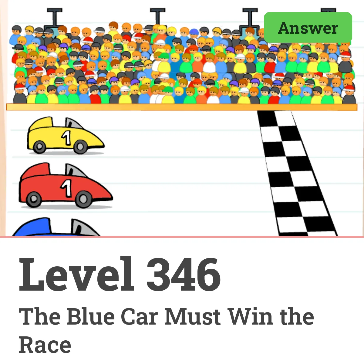 Brain Test: Tricky Puzzles Level 346 answer – The Blue Car Must Win the Race