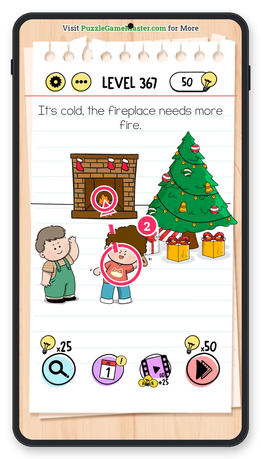 Brain Test: Tricky Puzzles Level 367 step 2: Feed the fire