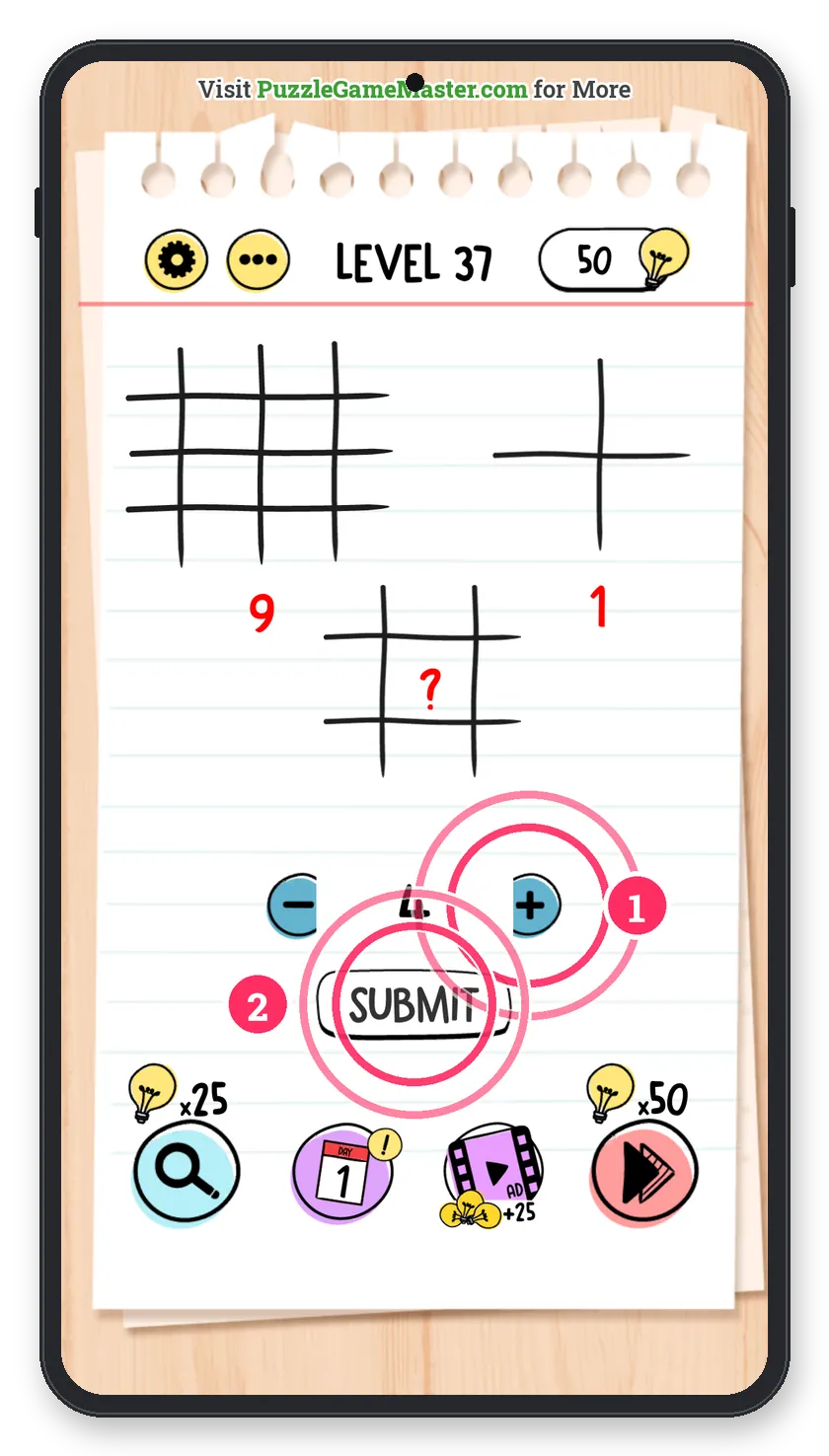 Brain Test: Tricky Puzzles Level 37 answer with steps marked