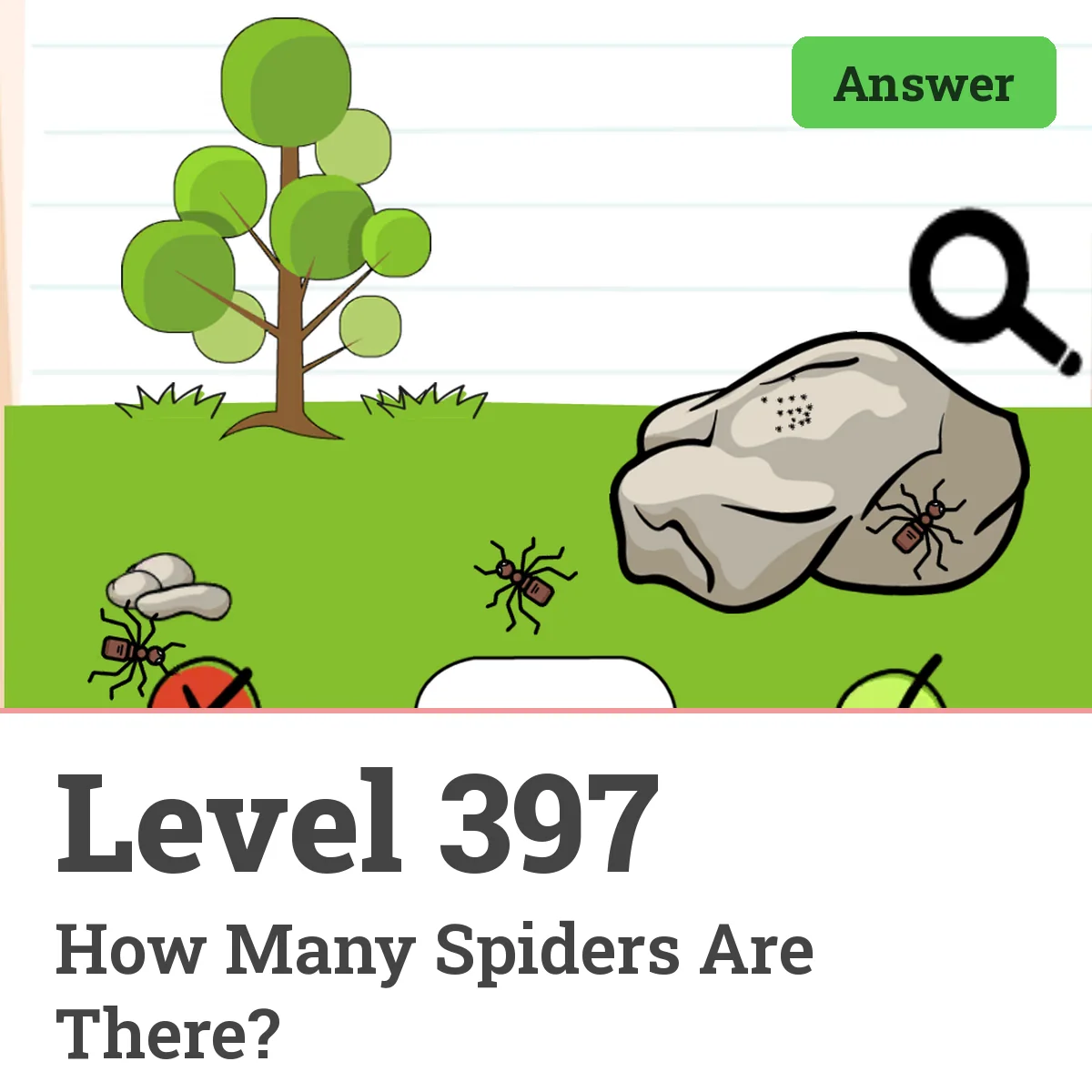 Brain Test: Tricky Puzzles Level 397 answer – How Many Spiders Are There?