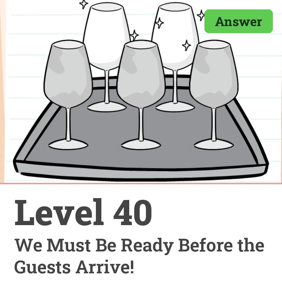 Brain Test: Tricky Puzzles Level 40 answer – We Must Be Ready Before the Guests Arrive!
