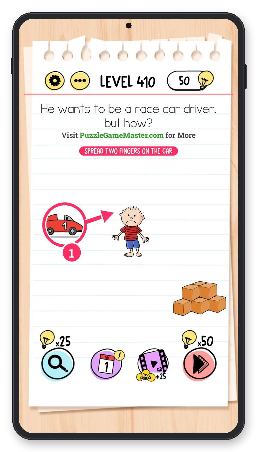 Brain Test: Tricky Puzzles Level 410 step 1: Enlarge the car