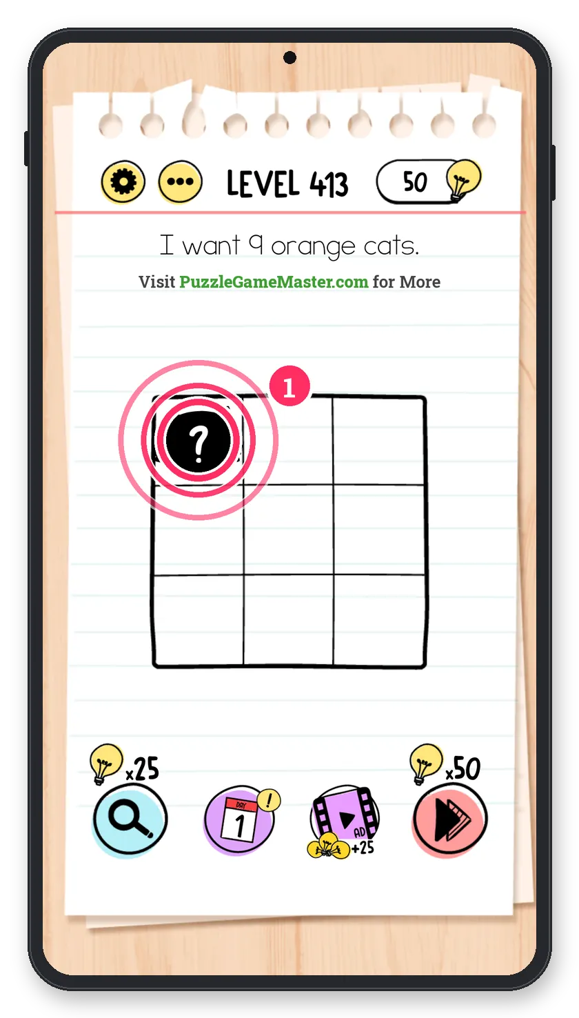 Brain Test: Tricky Puzzles Level 413 step 1: First three cats