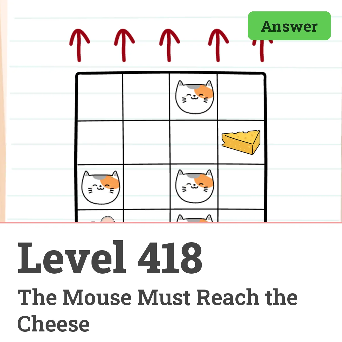 Brain Test: Tricky Puzzles Level 418 answer – The Mouse Must Reach the Cheese