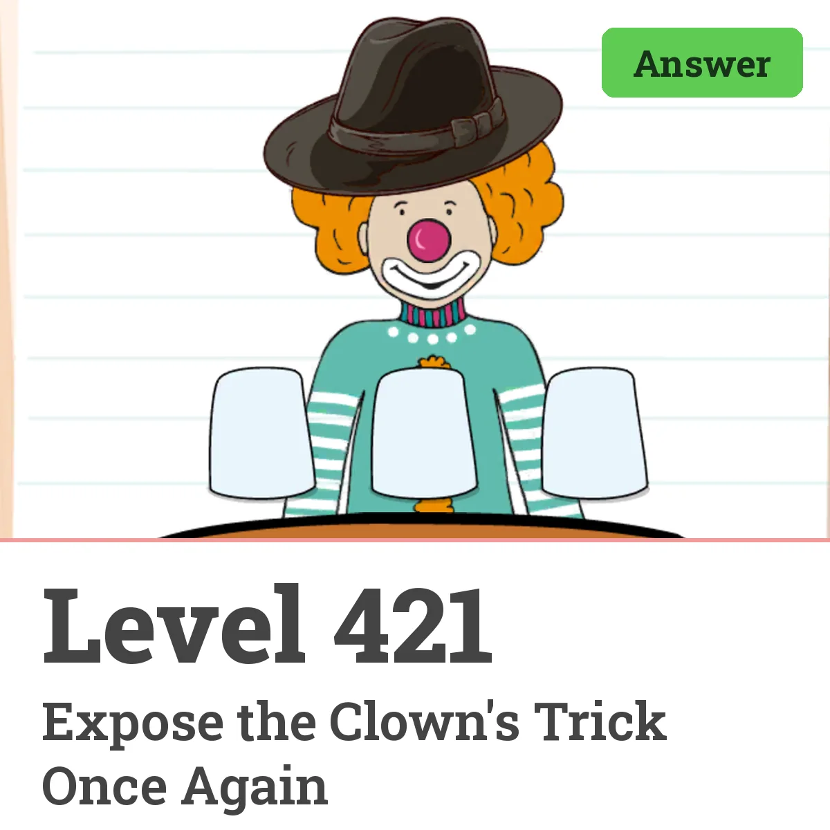 Brain Test: Tricky Puzzles Level 421 answer – Expose the Clown's Trick Once Again