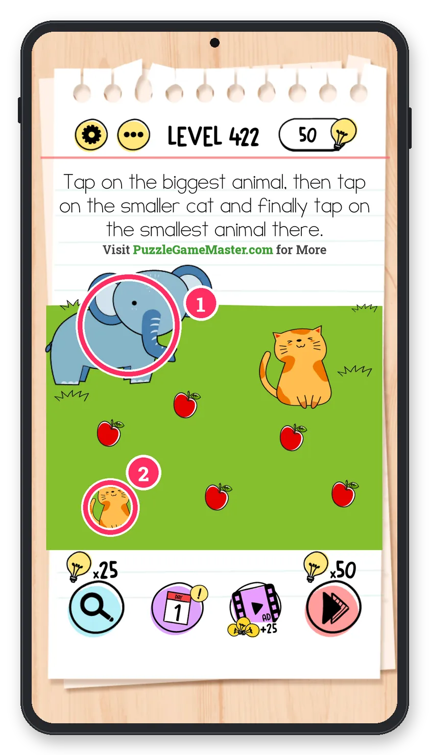 Brain Test: Tricky Puzzles Level 422 step 1: Elephant and cat