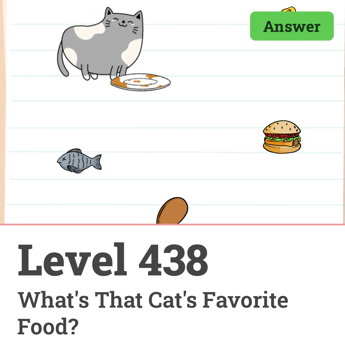 Brain Test: Tricky Puzzles Level 438 answer – What's That Cat's Favorite Food?