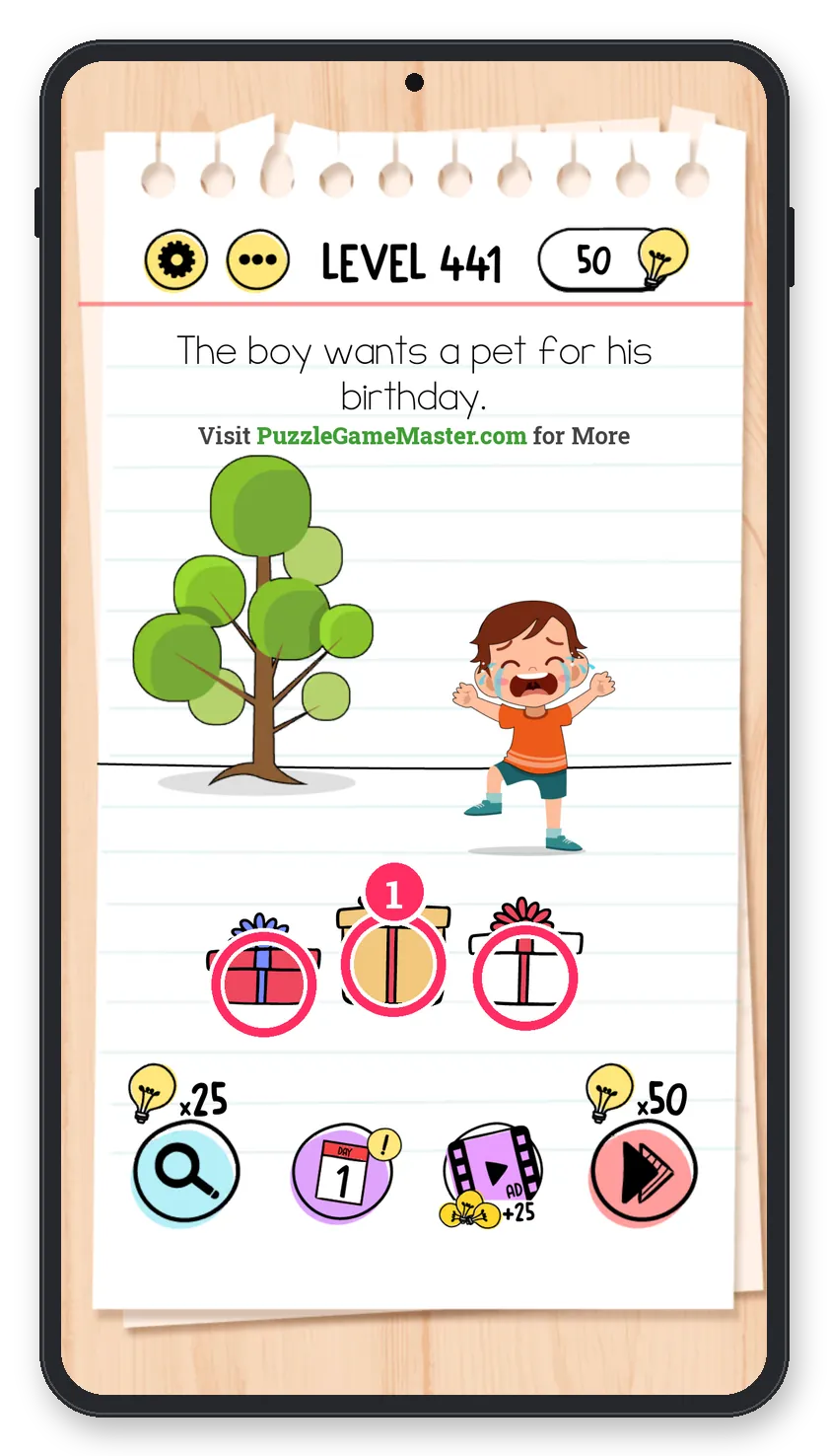 Brain Test: Tricky Puzzles Level 441 step 1: Open the gifts