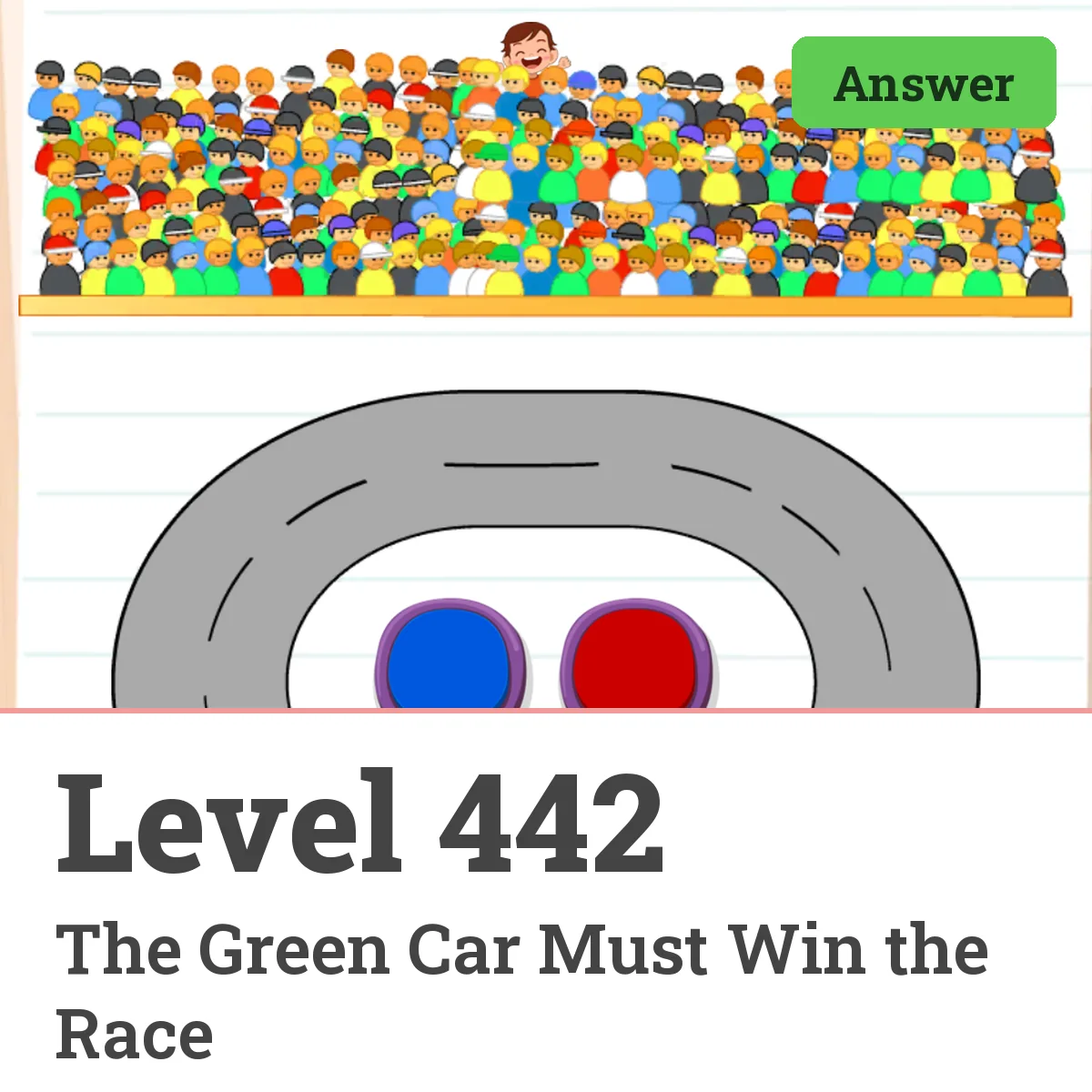 Brain Test: Tricky Puzzles Level 442 answer – The Green Car Must Win the Race