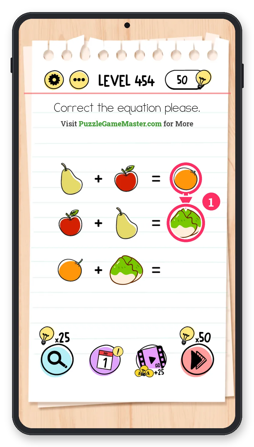 Brain Test: Tricky Puzzles Level 454 answer with steps marked