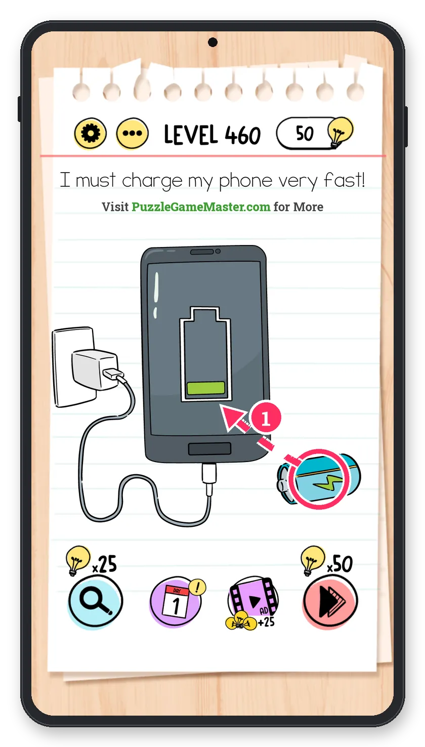Brain Test: Tricky Puzzles Level 460 step 1: Use the battery