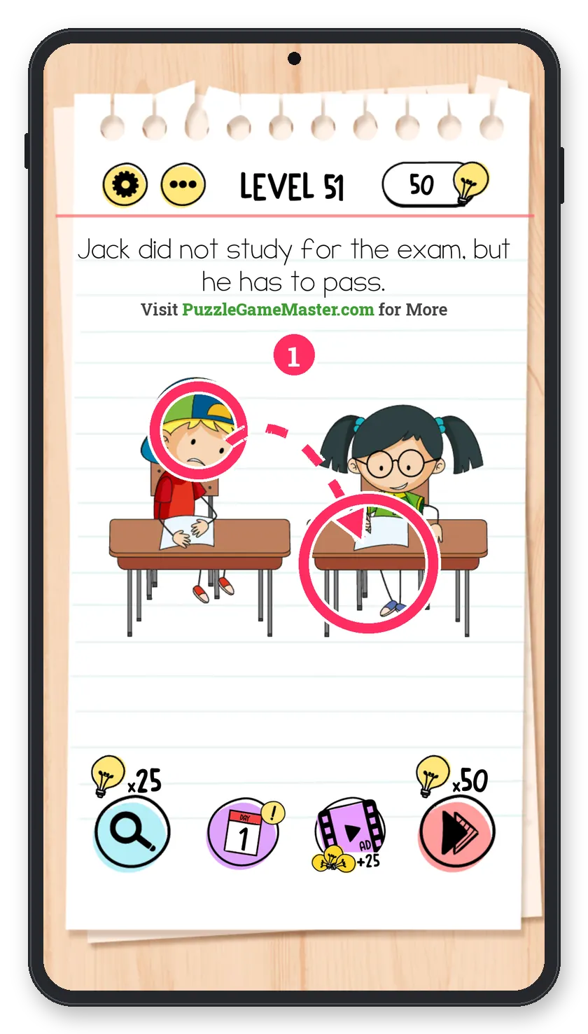 Brain Test: Tricky Puzzles Level 51 answer with steps marked