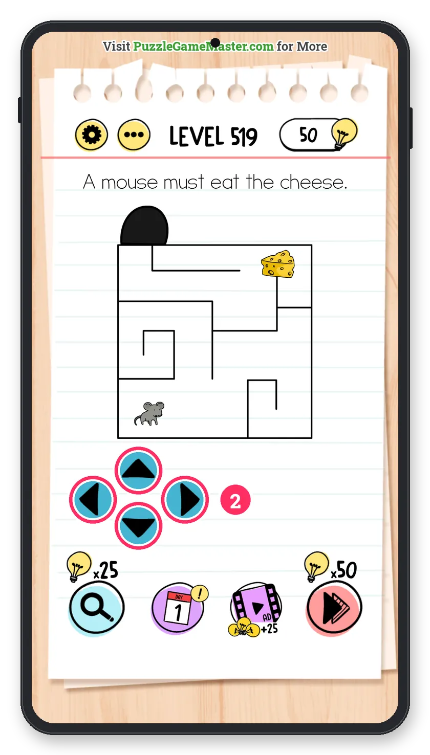 Brain Test: Tricky Puzzles Level 519 step 2: Reach the cheese