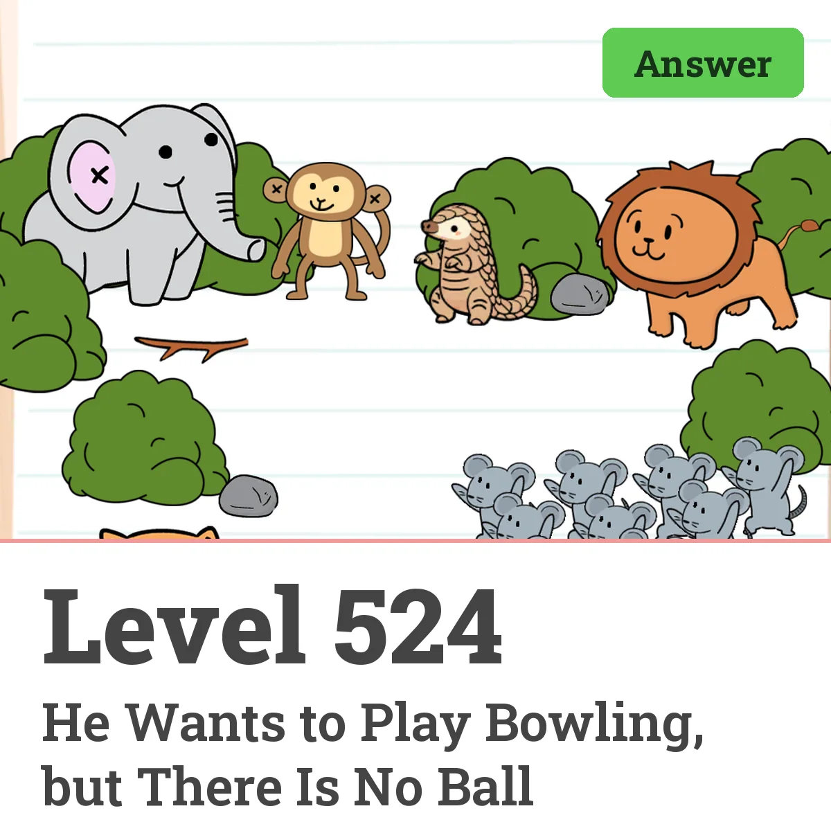 Brain Test: Tricky Puzzles Level 524 answer – He Wants to Play Bowling, but There Is No Ball
