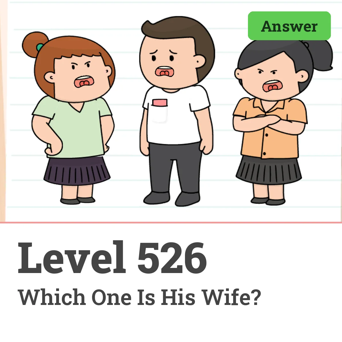 Brain Test: Tricky Puzzles Level 526 answer – Which One Is His Wife?