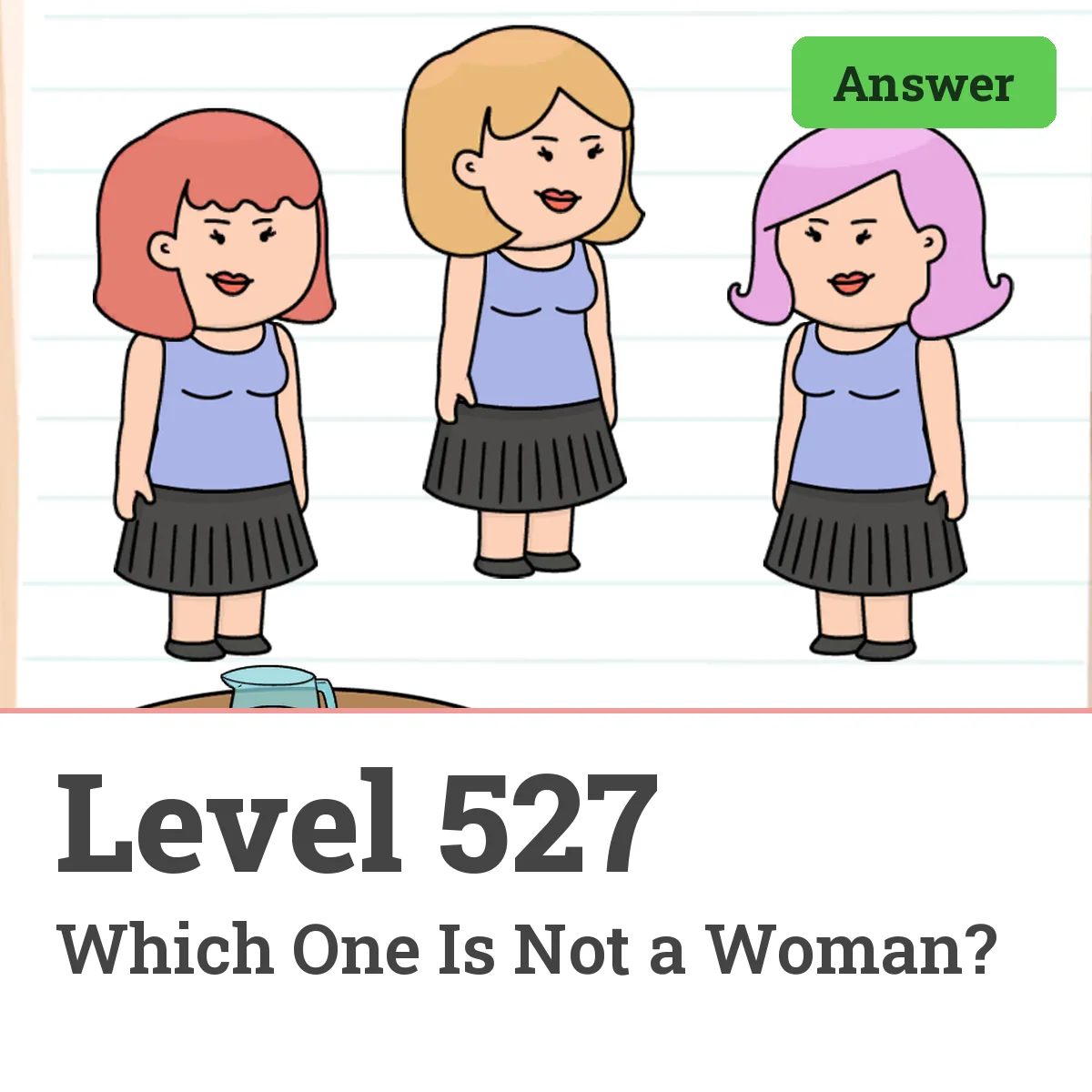 Brain Test: Tricky Puzzles Level 527 answer – Which One Is Not a Woman?